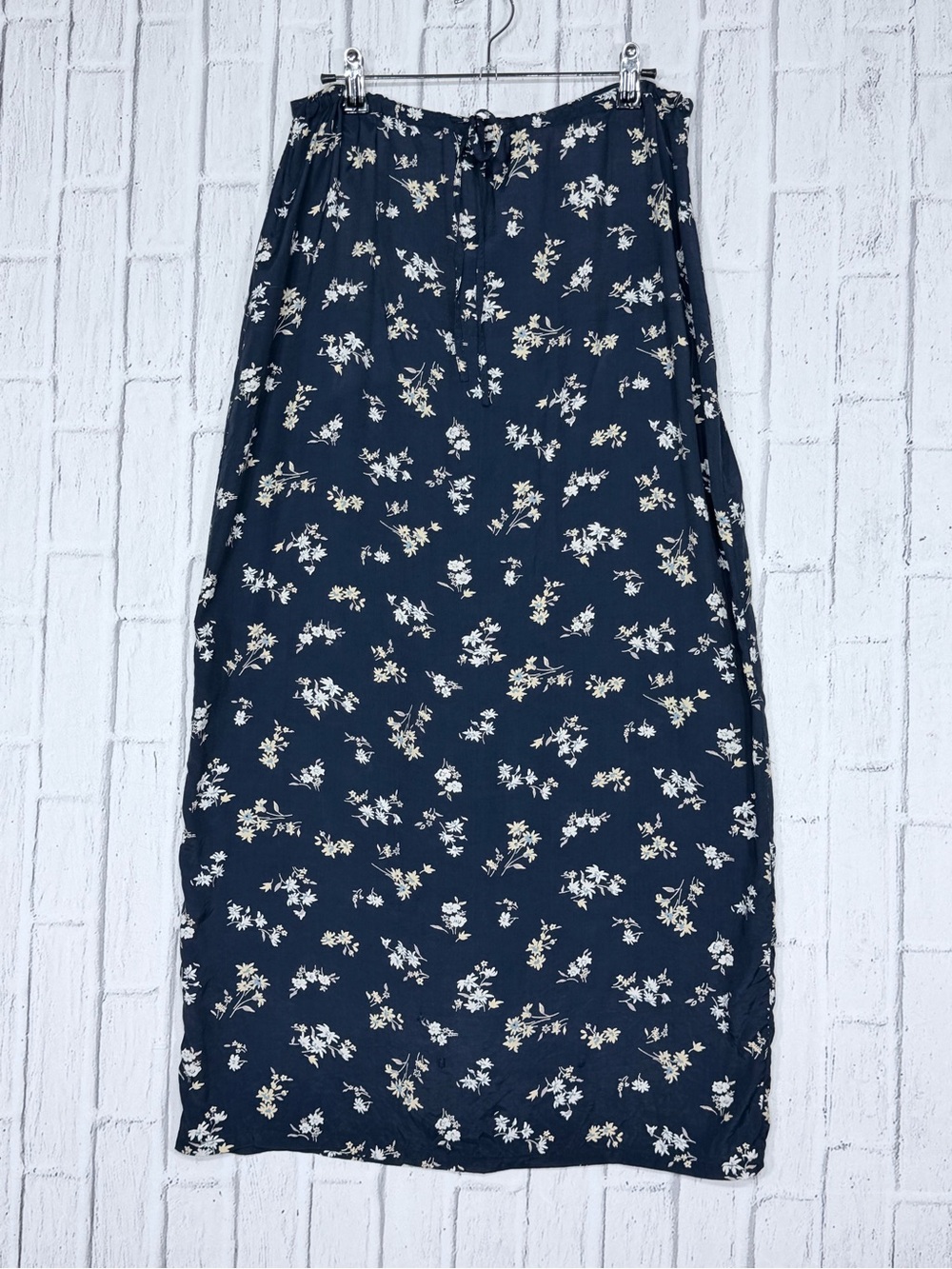 🌼 Cherokee Navy Floral Rayon Cinch Tie Midi Maxi Skirt Size M